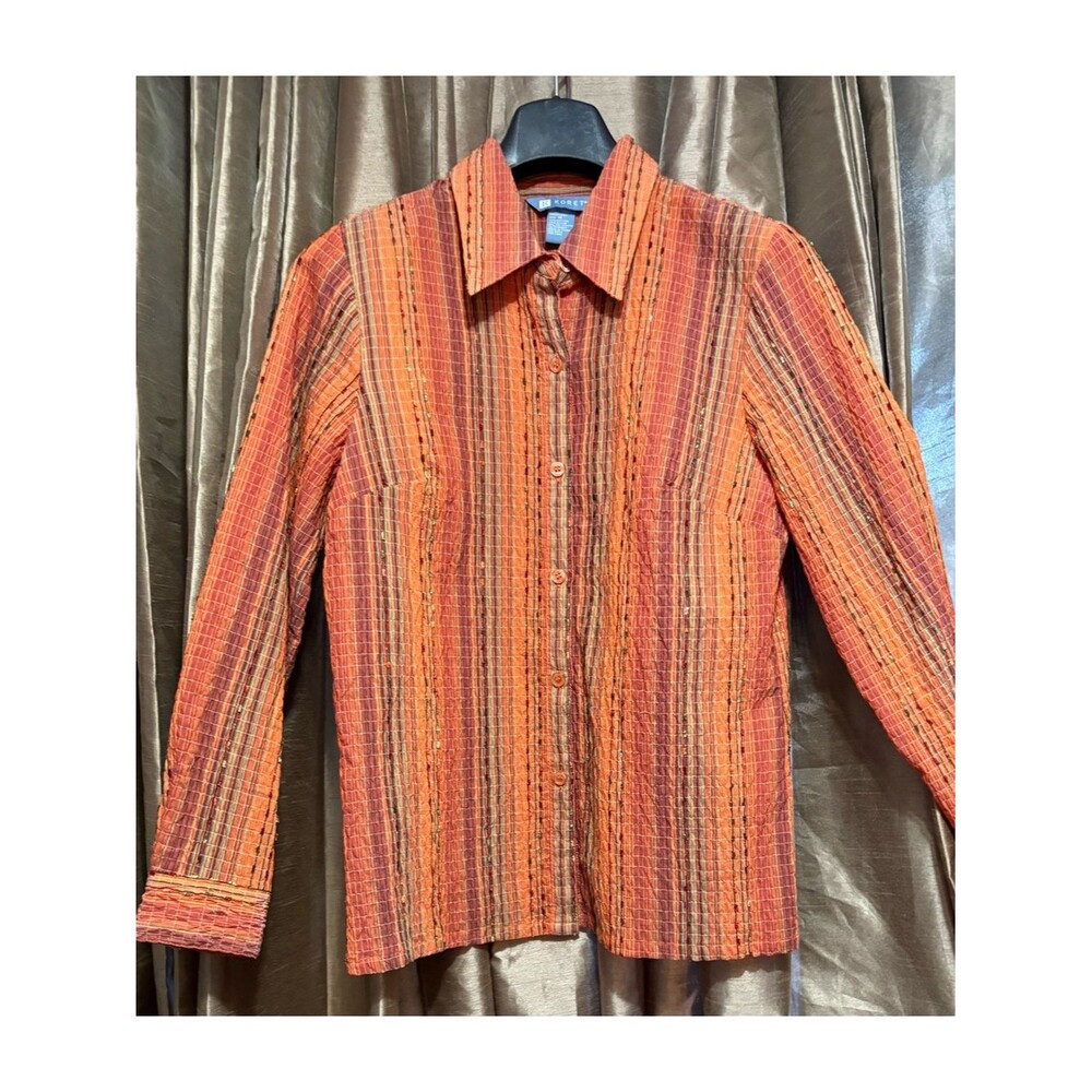 Koret Orange & Rust Striped Button-Up Shirt 20↔️16↕️ #1837